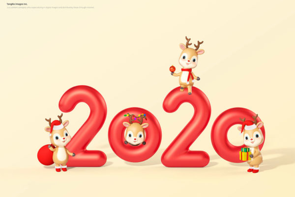 可爱的圣诞麋鹿&2020年3D字体海报图片psd素材