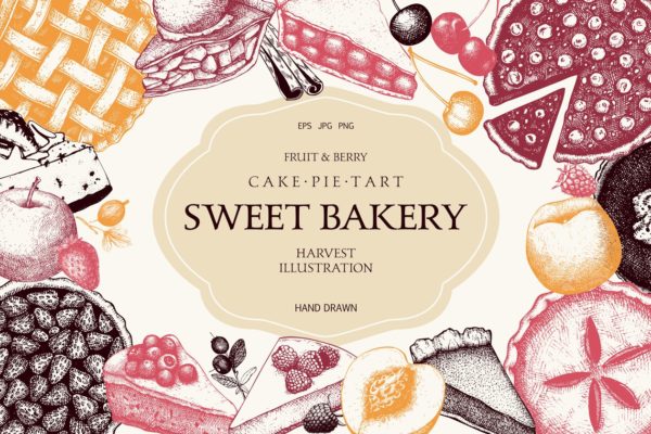 水果糕点及甜点插画设计套件 Fruit Pastries &amp; Desserts Set