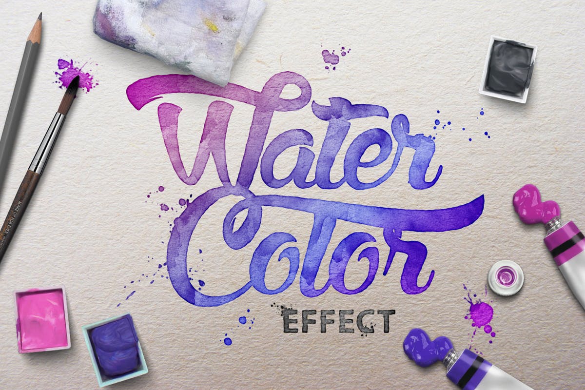 逼真水彩文本文字特效样式 Watercolor Scene Text Mockups插图