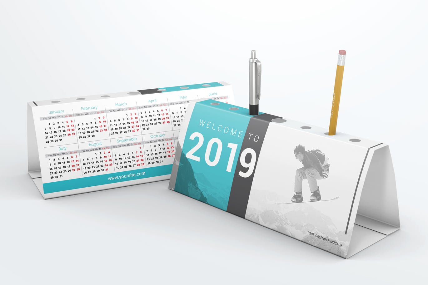 2019年新年台历日历笔筒样机VI展示模型mockups插图
