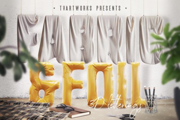 3D时尚铝箔&amp;织物字体素材 Foil &amp; Fabric Lettering Duo