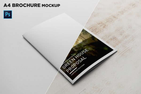 A4宣传小册子/企业画册封面设计45度角视图样机素材库精选 A4 Brochure Cover Mockup