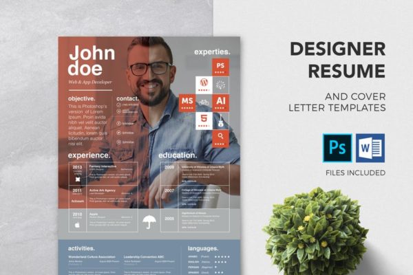 设计师个人简历＆介绍信设计模板 Designer Resume &amp; Cover Letter Template