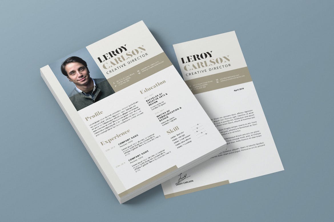 极简设计风格个人电子简历设计AI&PSD模板v13 Clean Minimalist CV Resume AI and PSD Flyer Vol.13插图(2)