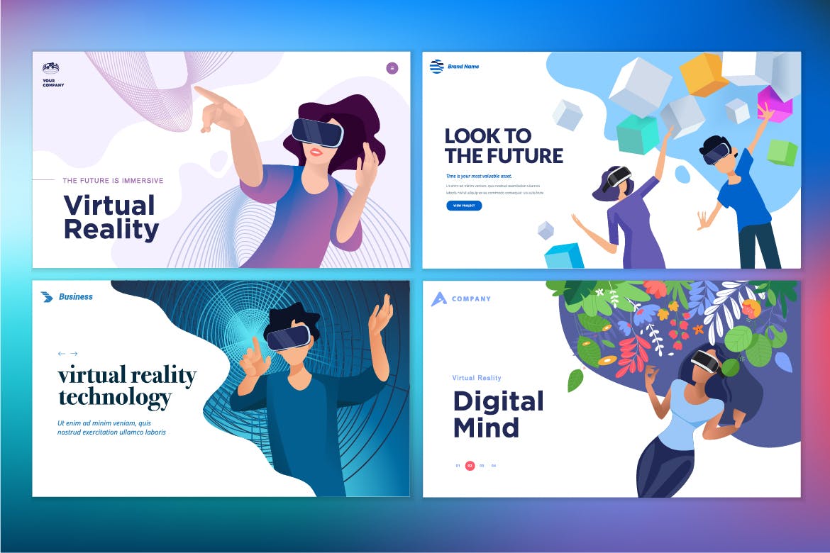 VR虚拟现实主题网站设计概念插画v4 Web design templates of virtual reality插图(1)