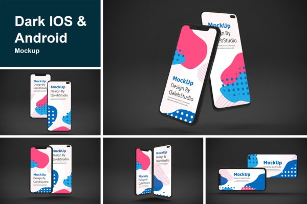 iOS＆Android手机应用黑暗模式UI界面设计效果样机 Dark IOS &amp; Android MockUp