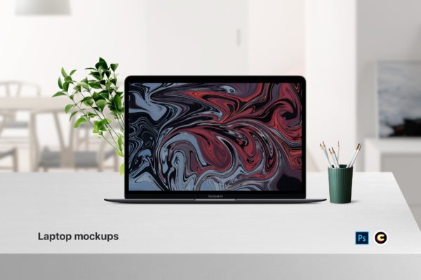 简约风办公场景笔记本电脑屏幕演示素材库精选样机 Laptop Mockups
