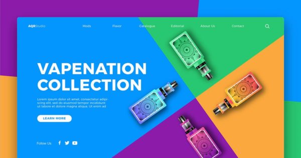 电子烟概念插画网站Banner＆着陆页设计模板 Vapenation Collection – Banner &amp; Landing Page