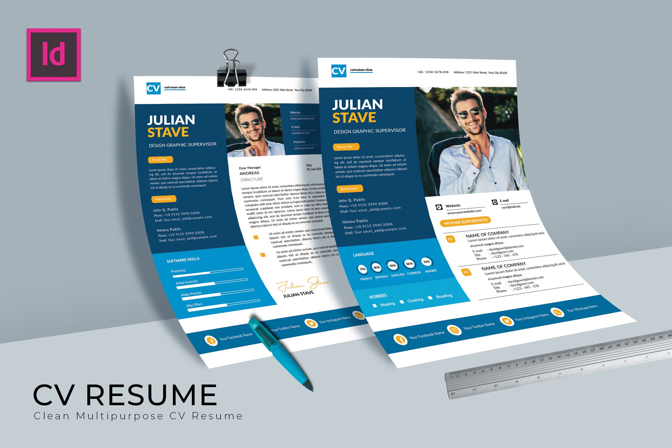 色块拼接风格个人电子素材库精选简历模板 Supervisor Design CV Resume插图