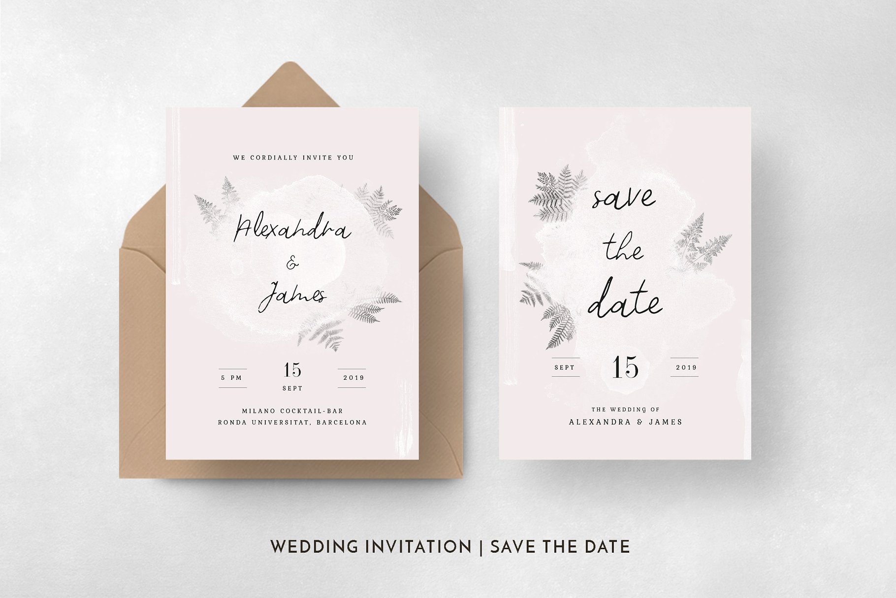 水彩画风格婚礼设计物料模板 Watercolor Sprigs Wedding Suite插图(5)