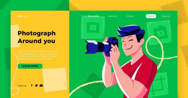 摄影师概念插画网站Banner＆着陆页模板 Photographer – Banner &amp; Landing Page