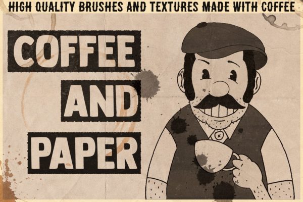 咖啡污迹PS笔刷&amp;复古纸张背景 Coffee&amp;Paper – Handcrafted Pack
