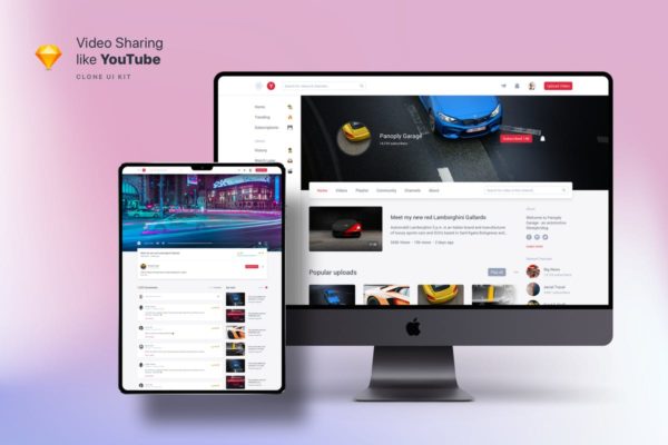 类Youtube在线视频网站界面设计模板 Clone UI Kit – Video sharing like YouTube