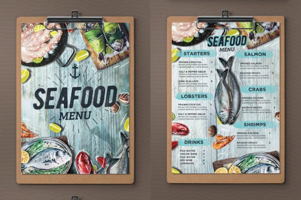 海鲜主题餐厅菜单设计PSD模板 Seafood Menu