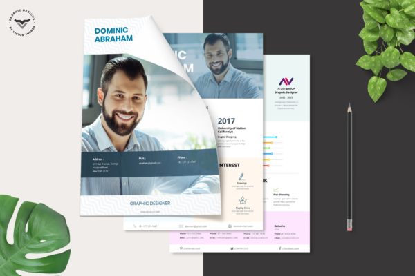 创意设计师三合一电子素材库精选简历模板 Creative CV Template