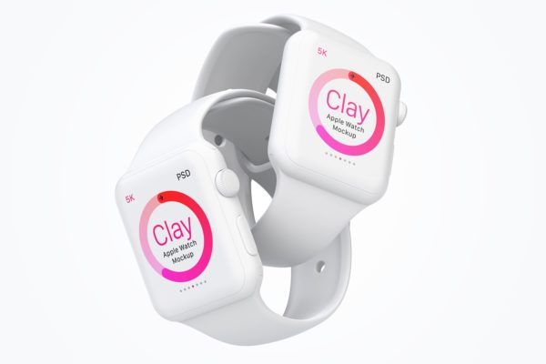 Apple Watch智能手表双屏幕演示样机模板07 Clay Apple Watch Mockup 07