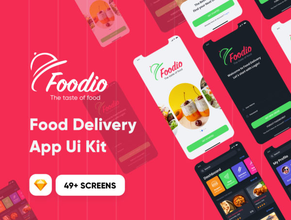 素材库下午茶：时尚和现代的食品交付/送餐APP UI套件设计素材库精选模板[Sketch]