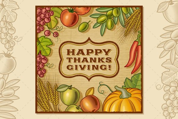 复古风格感恩节贺卡卡片设计模板 Thanksgiving Retro Card