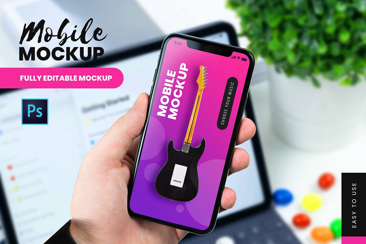 手持刘海屏iPhone手机素材库精选样机模板 Mobile Mockup插图