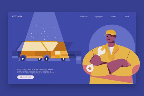 机械维修服务概念插画网站Banner&amp;着陆页模板 Mechanic – Banner &amp; Landing Page