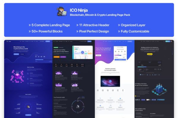 区块链/加密货币/比特币概念插画创意着陆页UI模板合集 Blockchain, Crypto &amp; Bitcoin Landing Page Pack