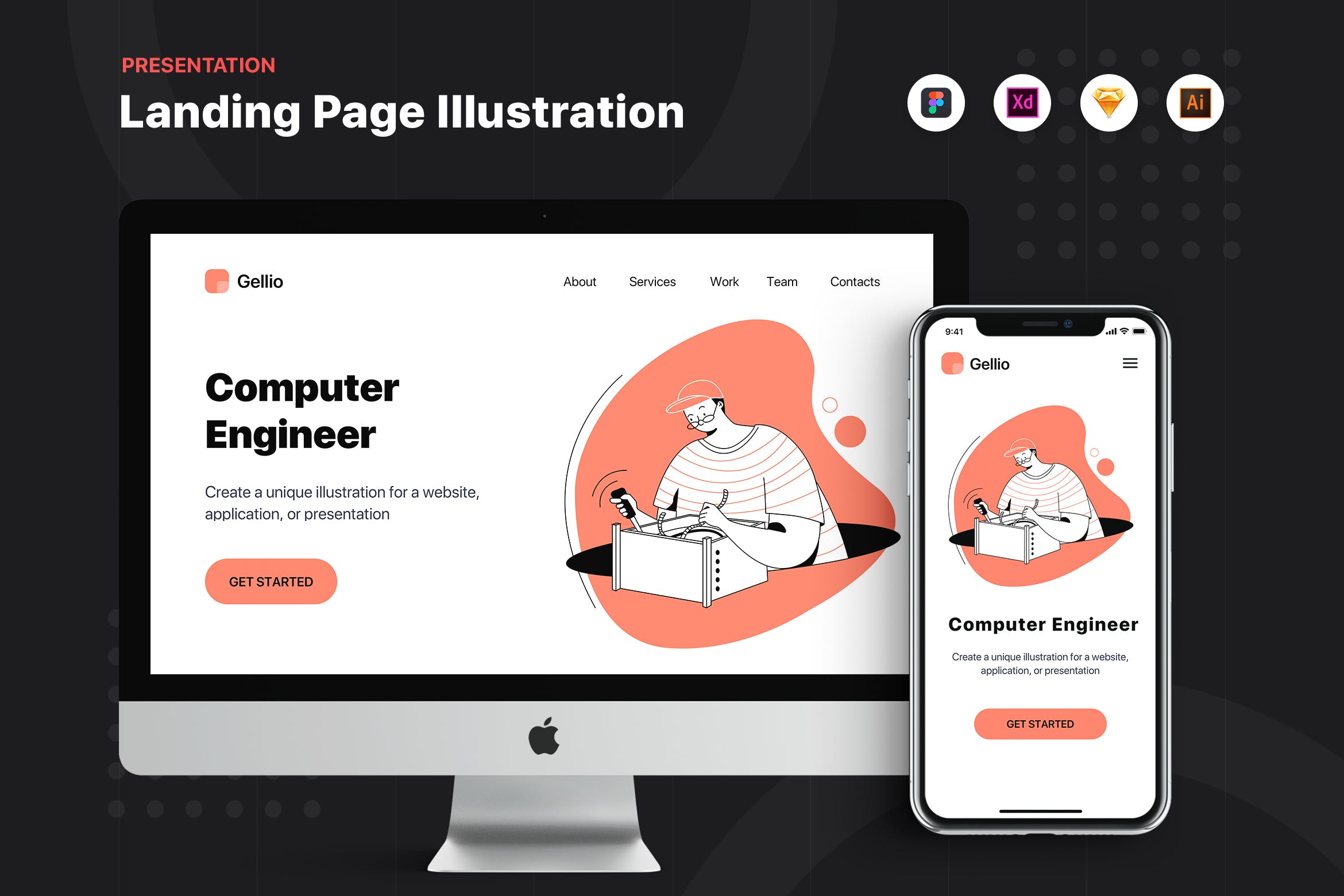 计算机硬件工程师主题网站Banner&落地页设计素材库精选 Computer Hardware Engineer – Banner & Landing Page插图