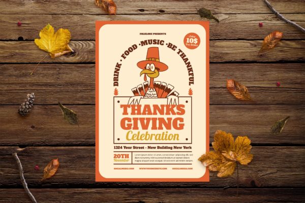 火鸡感恩节庆典活动海报传单设计模板 Turkey Thanksgiving Celebration