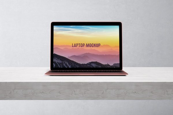 玫瑰金笔记本电脑屏幕预览素材库精选样机模板 14×9 Laptop Screen Mock-Up – Rose Gold