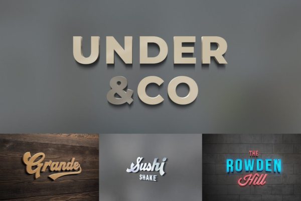 3D立体效果Logo设计预览样机模板 3D Logo Mockups