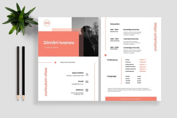 现代简约设计风格个人简历模板 Resume / CV Template 15
