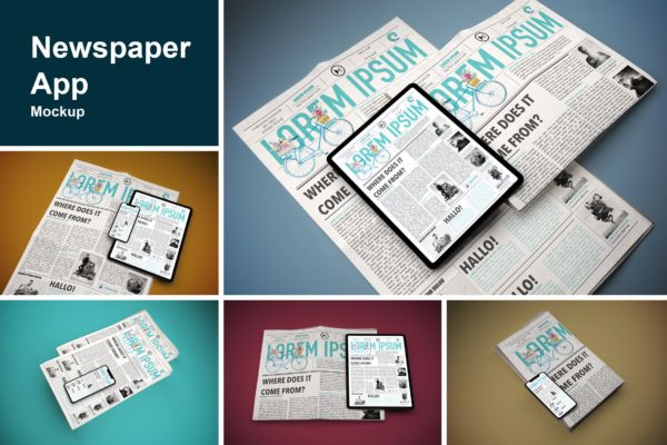 电子版报纸版式设计效果图样机 Newspaper App MockUp