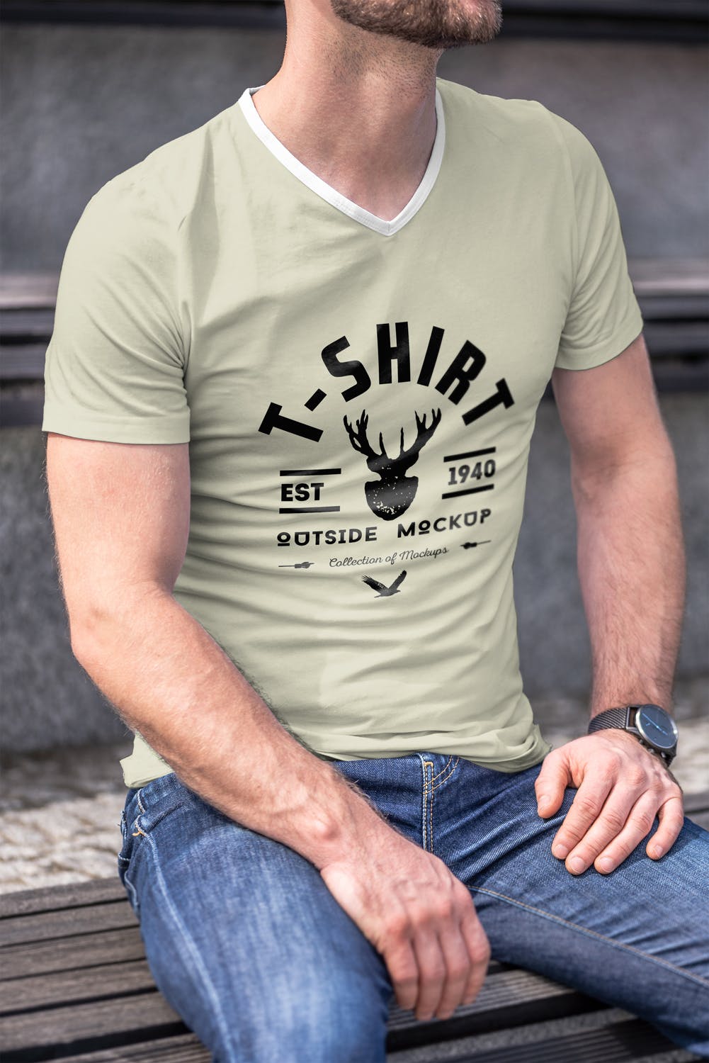 男士印花T恤真实模特上身效果图样机素材库精选模板 T-Shirt Mock-up 5插图(8)