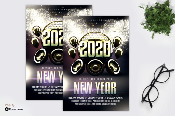 2020年新年主题音乐派对海报传单素材库精选PSD模板 New Year Flyer MR