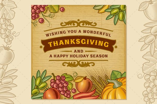 复古风格感恩节贺卡设计模板 Thanksgiving Vintage Card