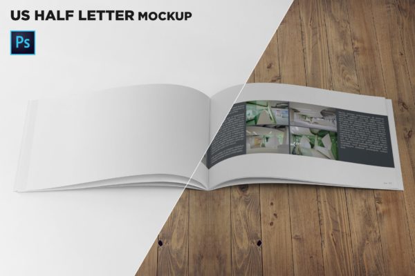 美国信纸规格宣传册内页版式设计前视图样机素材库精选 US Half Letter Brochure Mockup Front View