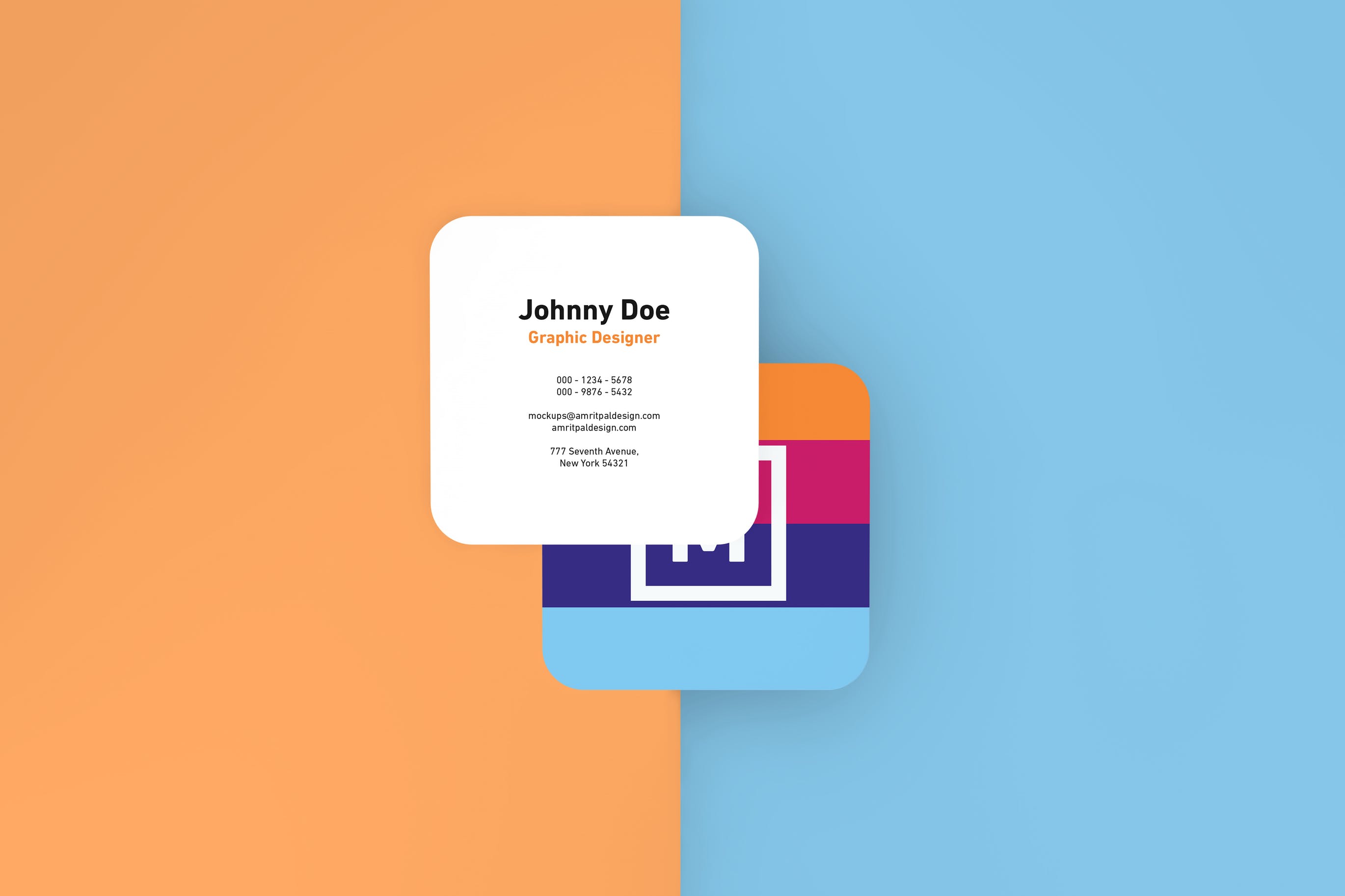 圆角正方形名片设计交叉叠放素材库精选 Round Edges Square Business Card Mockups插图