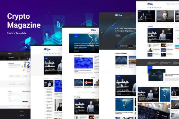 加密货币比特币主题杂志博客设计SKETCH模板 Crypto, Bitcoin Blog &amp; Magazine Sketch Template