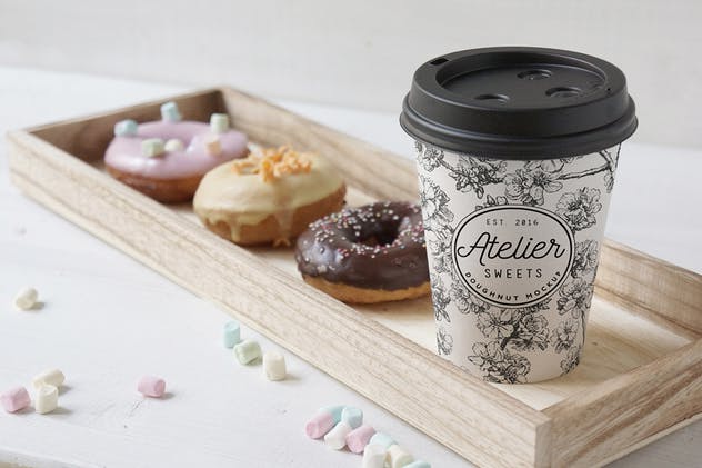 咖啡甜品牌样机模板 Coffee Doughnut Mockup插图(1)
