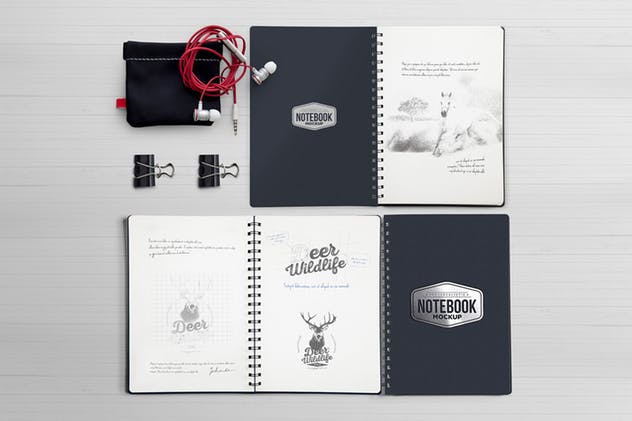 活页笔记本/日记本样机套装 4 Notebook Mockups With Movable Elements插图(2)