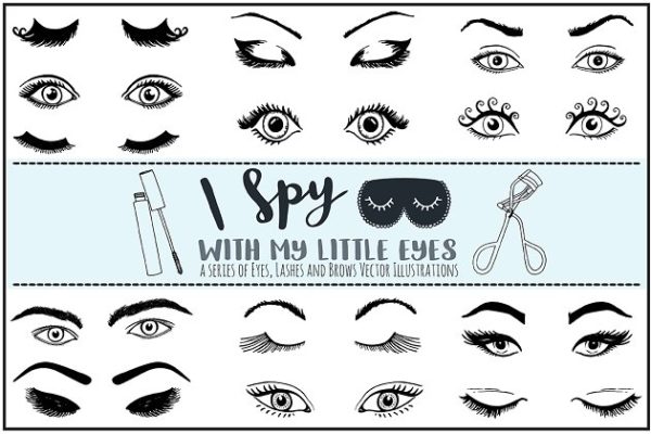各种形状眼睛&amp;睫毛矢量图形 Eye Vector Illustration, Lashes