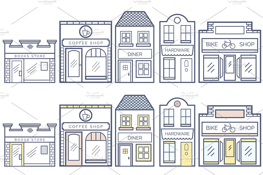 13套商业建筑矢量图形 13 Business Buildings Vector插图