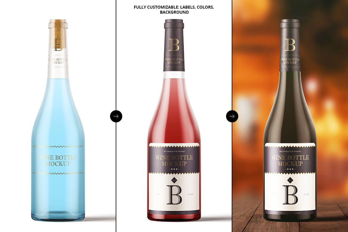 洋酒酒瓶外观设计效果预览样机v2 Wine Bottle Mock-up 2插图(2)