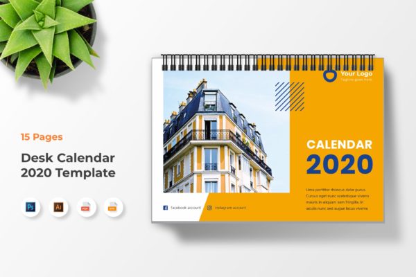 房地产商定制2020年活页日历表设计模板 Real Estate Calendar 2020
