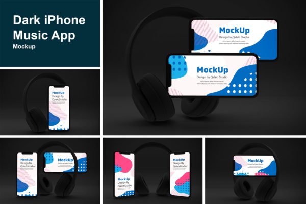 深色背景iPhone音乐APP应用UI设计效果图素材库精选样机 Dark iPhone Music App Mockup
