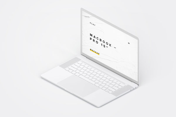 MacBook Pro笔记本电脑设计效果演示右视图样机 Clay MacBook Pro 15" with Touch Bar, Right Isometric View Mockup