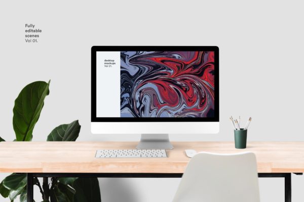 简约办公桌面一体机电脑屏幕演示素材库精选样机模板 Desktop Mock-Up