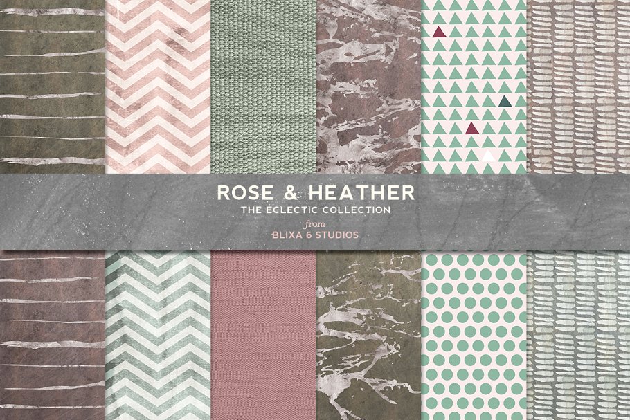 自然的玫瑰石英粉色调大理石纹理 Rose & Heather Silvered Graphics插图