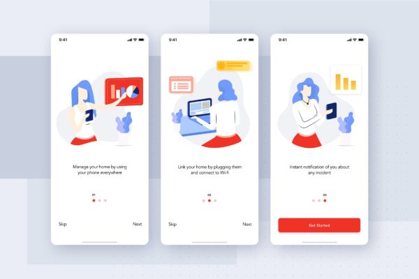 智能家居/IoT物联网主题APP应用启动页设计模板 On boarding screens for Smart Home &amp; IoT
