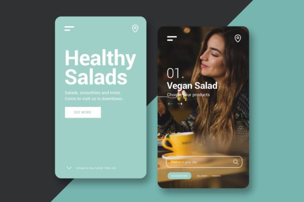 餐厅官网网站H5网站UI设计素材库精选模板 Restaurant – Mobile UI Kit