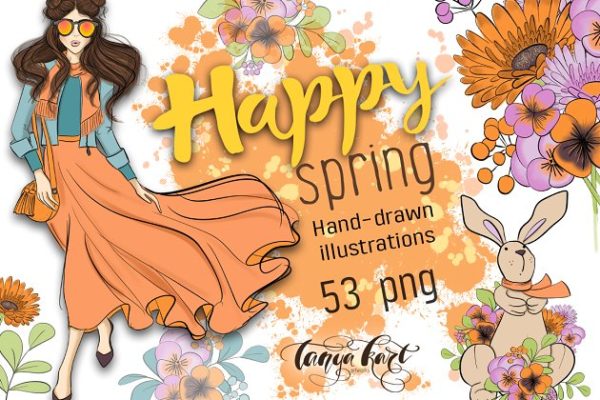“春天百花开”-手绘水彩插画合集 Happy Spring Hand Drawn Illustration
